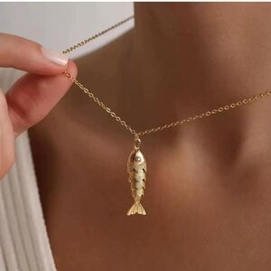 New! Anthropologie Sardine Fish Gold Plated Necklace